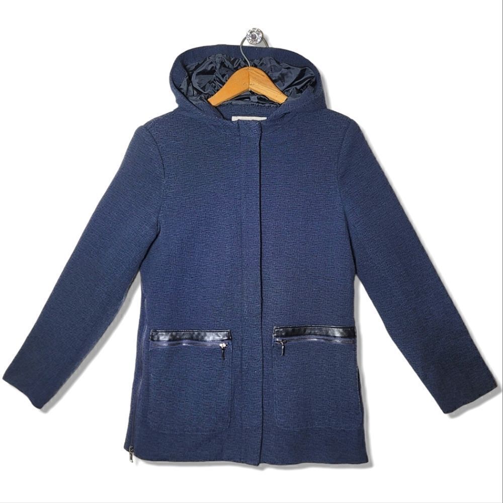 Banana Republic Textured Navy Hooded Zip Blazer Jacket